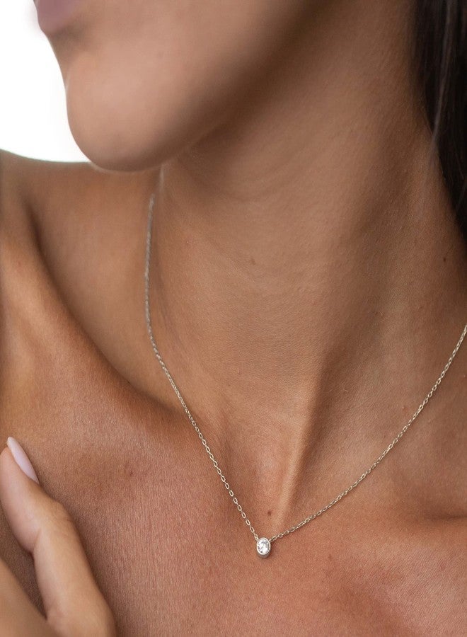 Tewiky Dainty Silver Necklace, Simple Silver Pendant Cute Cubic Zirconia Aesthetic Choker Necklaces Minimalist Jewelry for Womens - Image 5